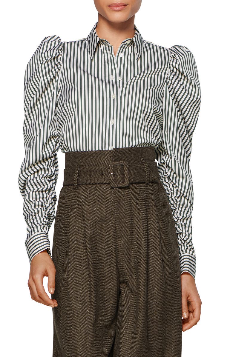 SUISTUDIO Gemma Stripe Puff Sleeve Blouse, Main, color,