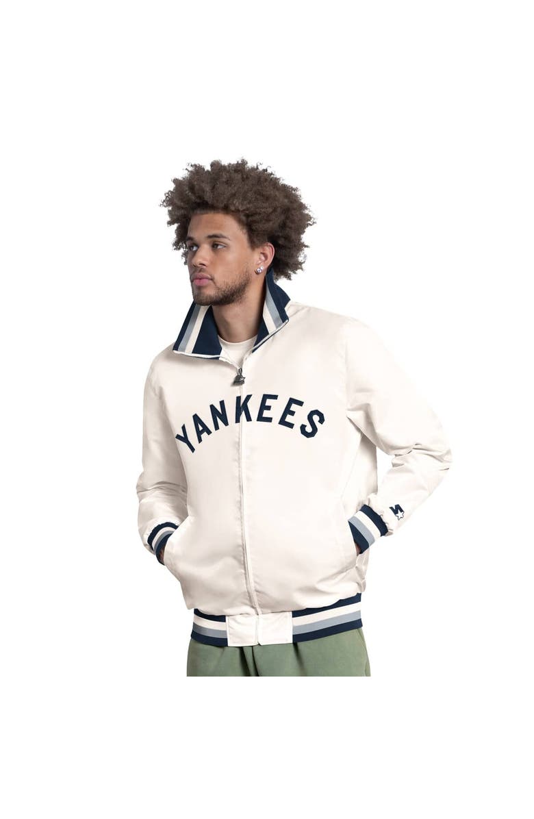 STARTER Men's Starter White New York Yankees The Captain Cooperstown Logo Full-Zip Varsity Jacket, Main, color, White
