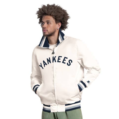Men's Starter White New York Yankees The Captain Cooperstown Logo Full-Zip Varsity Jacket