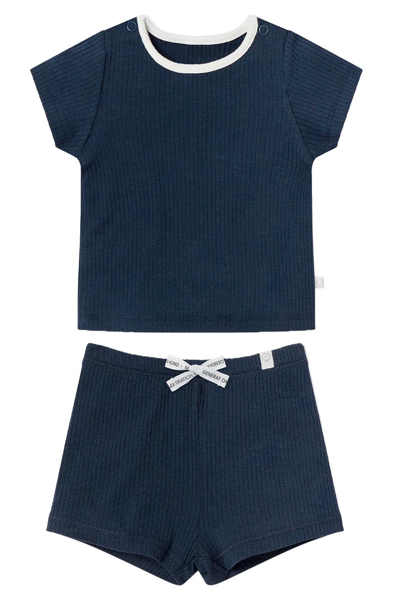 MORI Fitted Two-Piece Rib Short Pajamas, Main, color, Navy