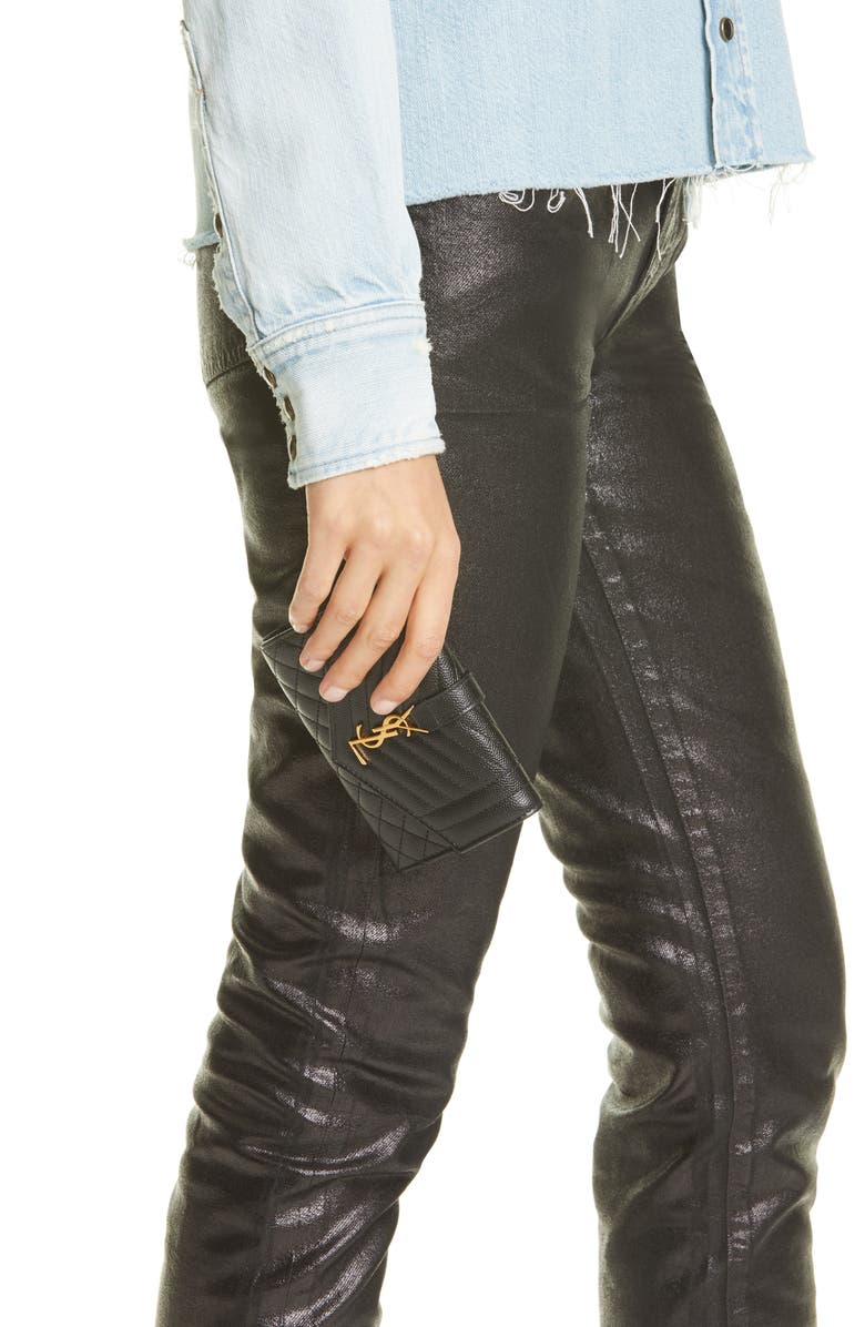 Saint Laurent Small Monogram Quilted Leather Wallet, Alternate, color,