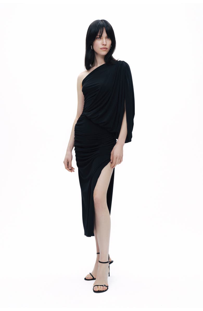 Nocturne Black One-Shoulder Draped Maxi Dress, Alternate, color,