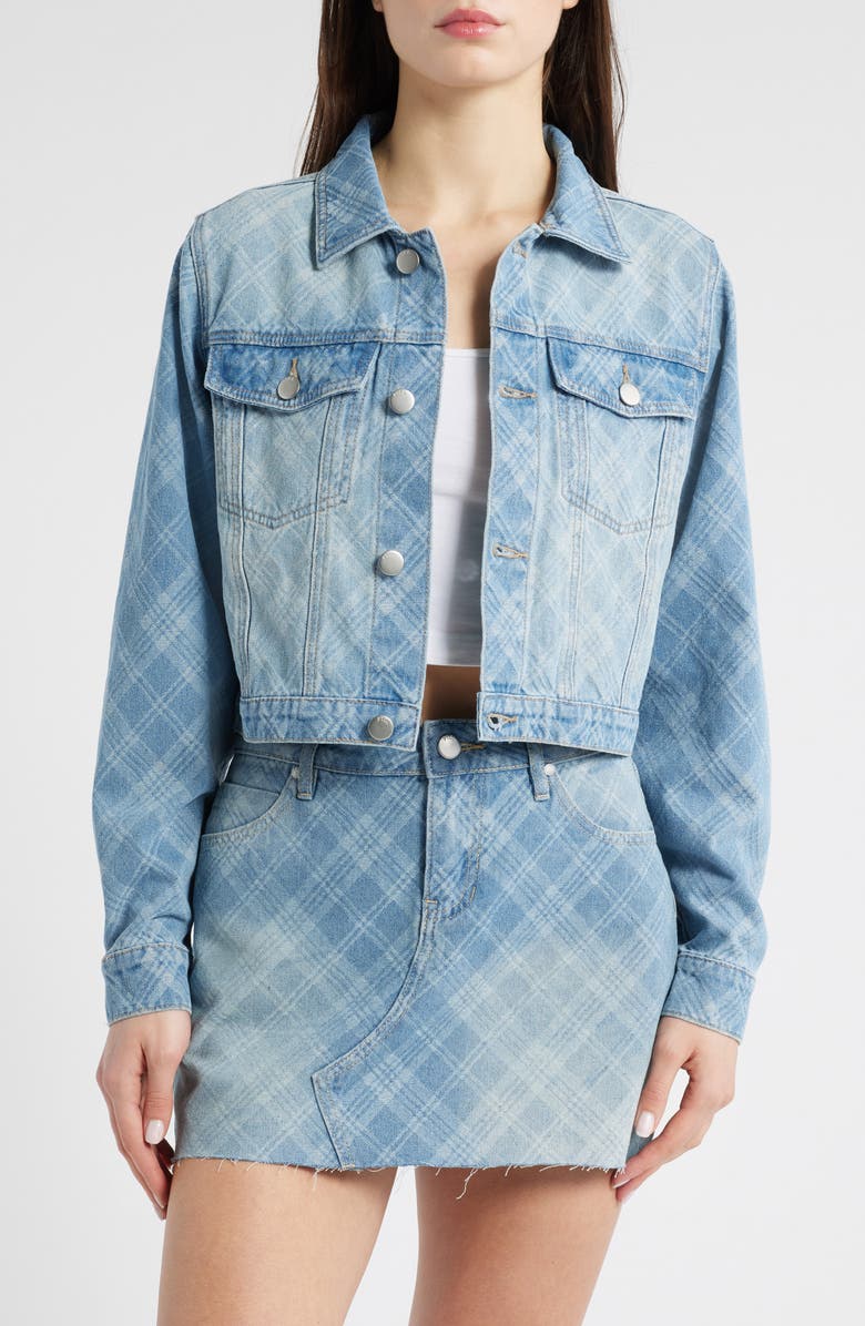 PTCL Lani Plaid Crop Denim Jacket, Main, color, Light Indigo