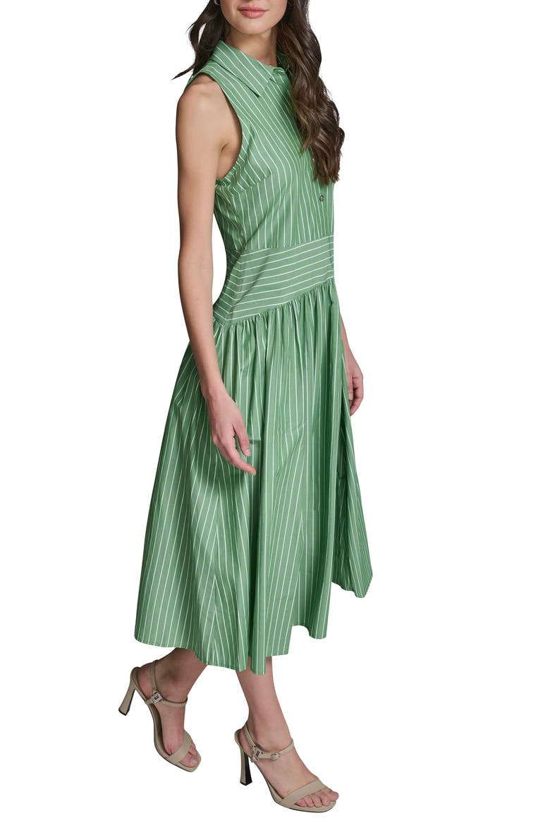 Stripe Sleeveless Cotton Blend Midi Shirtdress, Alternate, color, BOTANIC GREEN/ SOFT WHITE