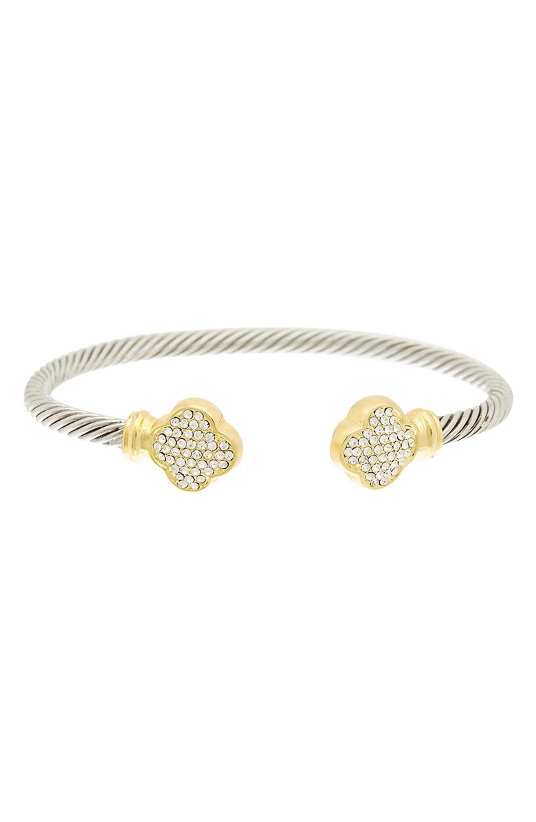 Juvell Two-Tone Pavé Cubic Zirconia Clover Cable Bracelet, Main, color, Two Tone