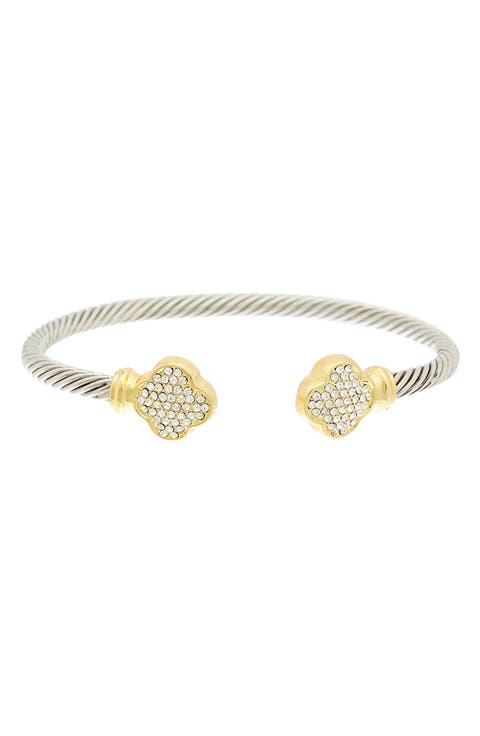Two-Tone Pavé Cubic Zirconia Clover Cable Bracelet