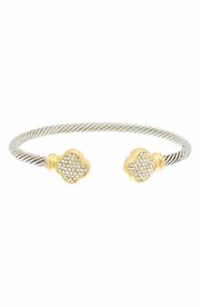 Juvell Two-Tone Pavé Cubic Zirconia Clover Cable Bracelet
