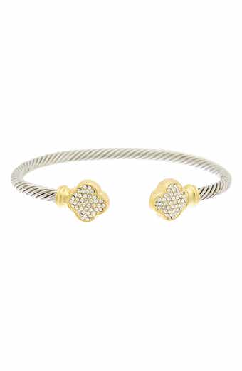 Juvell Two-Tone Pavé Cubic Zirconia Clover Cable Bracelet