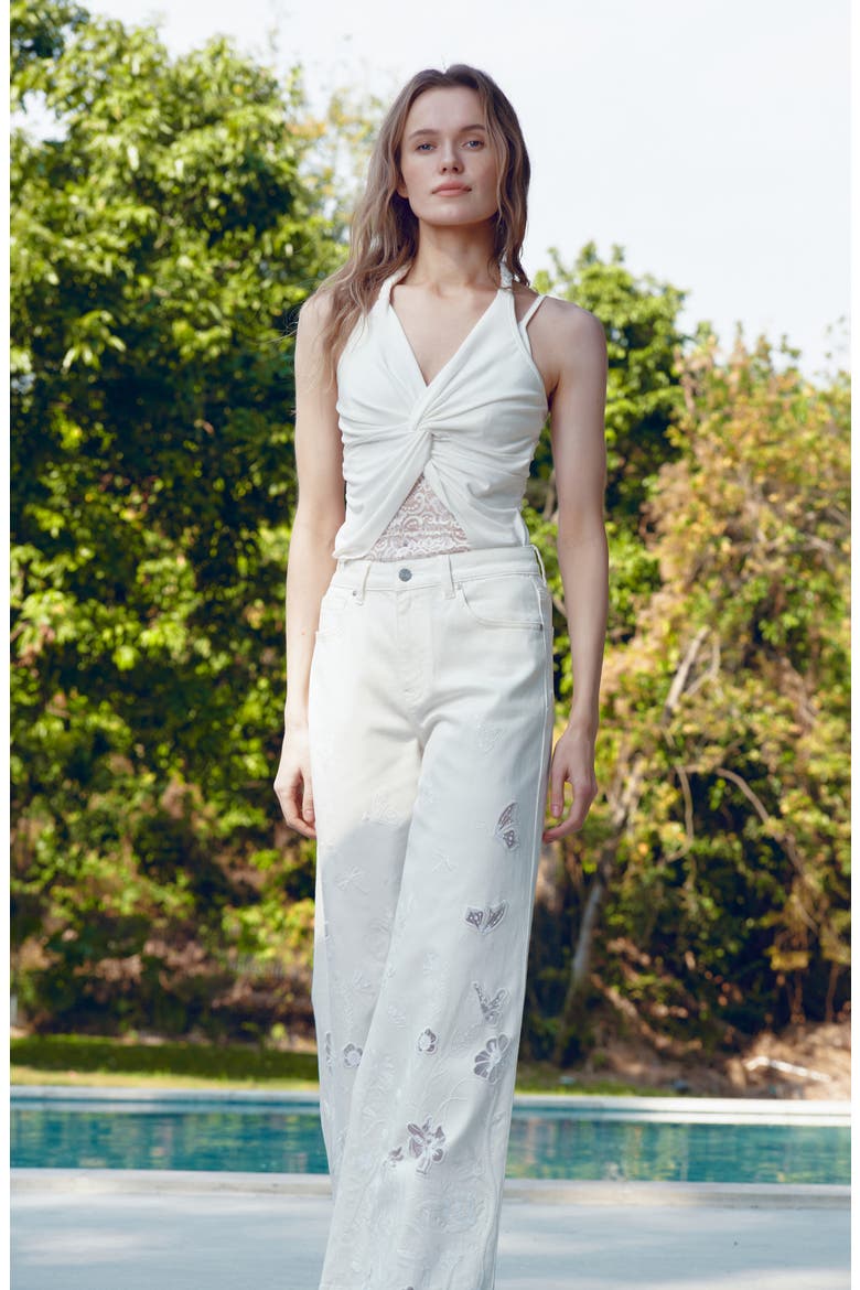 Embroidered High Waist Wide Leg Jeans, Alternate, color, MIST