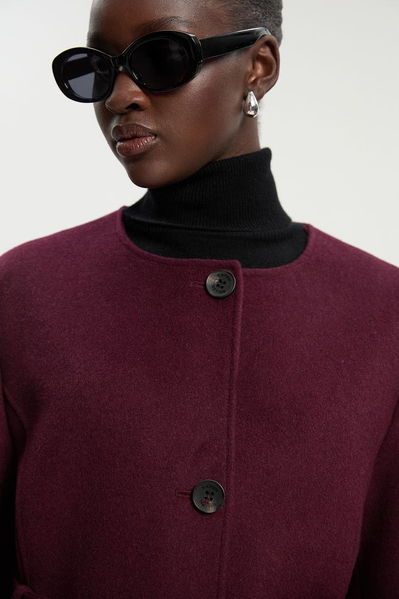 Wool Single Breasted Belted Maxi Coat, Alternate, color, Burgundy