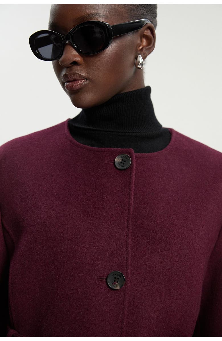 Karen Millen Wool Single Breasted Belted Maxi Coat, Alternate, color, Burgundy