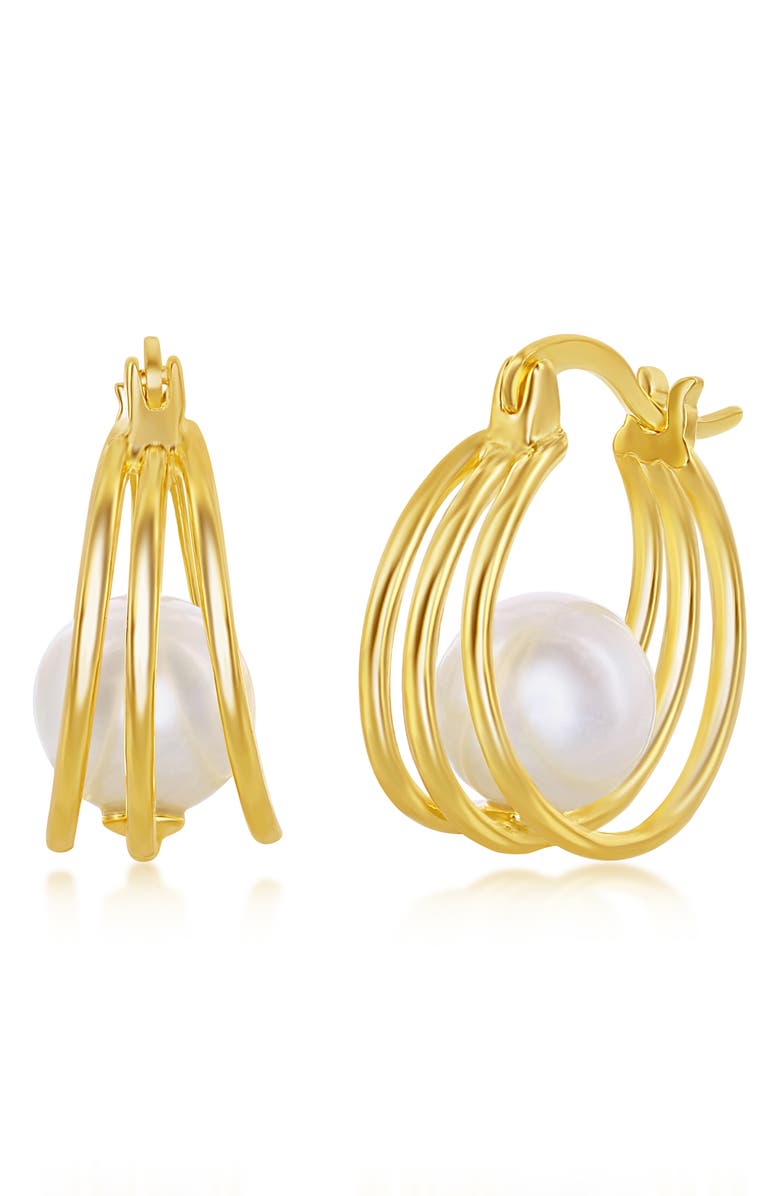 SIMONA Sterling Silver 8mm FWP Triple Hoop Earrings - Gold Plated, Main, color, 