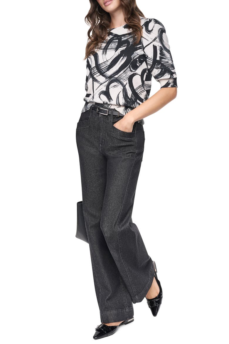 Brushstroke Pattern Short Sleeve Sweater, Alternate, color, IVORY HEART