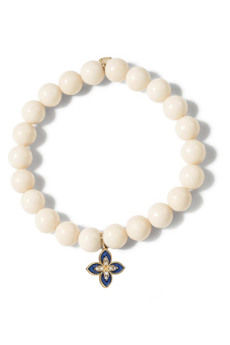14K Gold Plated Sterling Silver Blue Flower Moonstone Beaded Bracelet, Main, color, GOLD