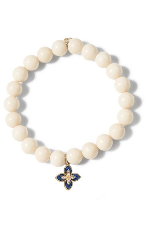 14K Gold Plated Sterling Silver Blue Flower Moonstone Beaded Bracelet
