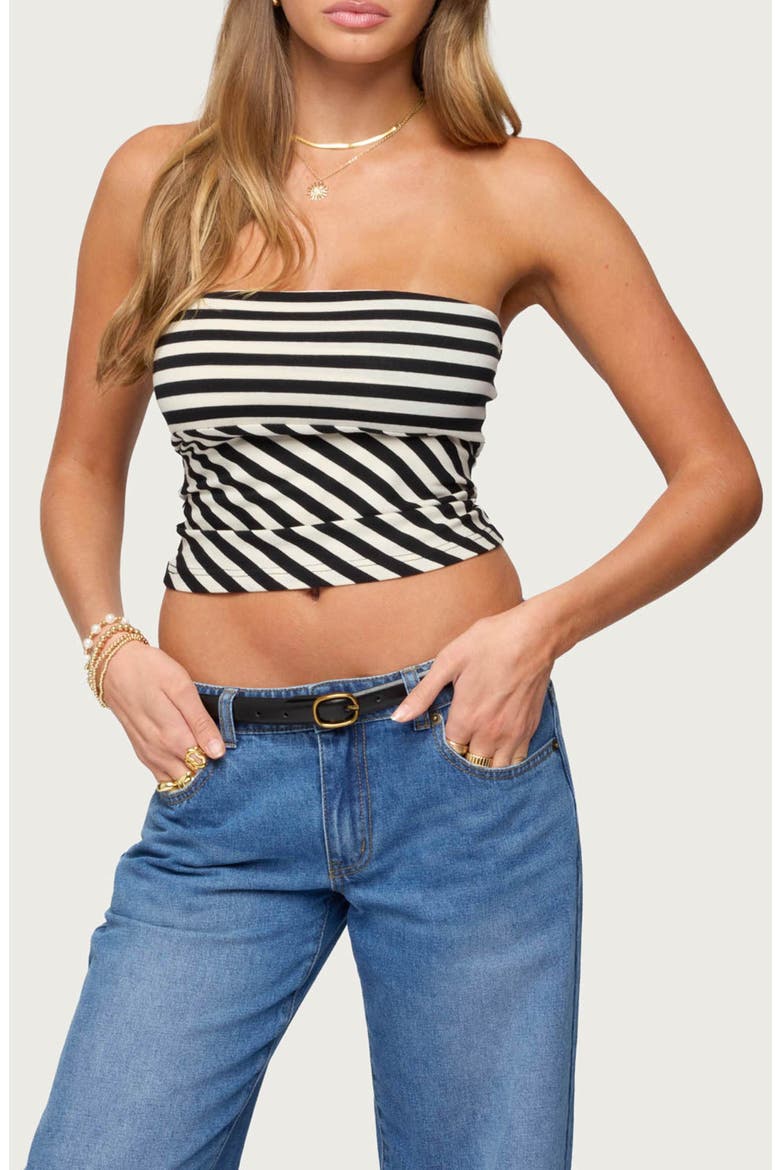 Betsana Stripe Crop Tube Top, Main, color, BLACK-AND-CREAM