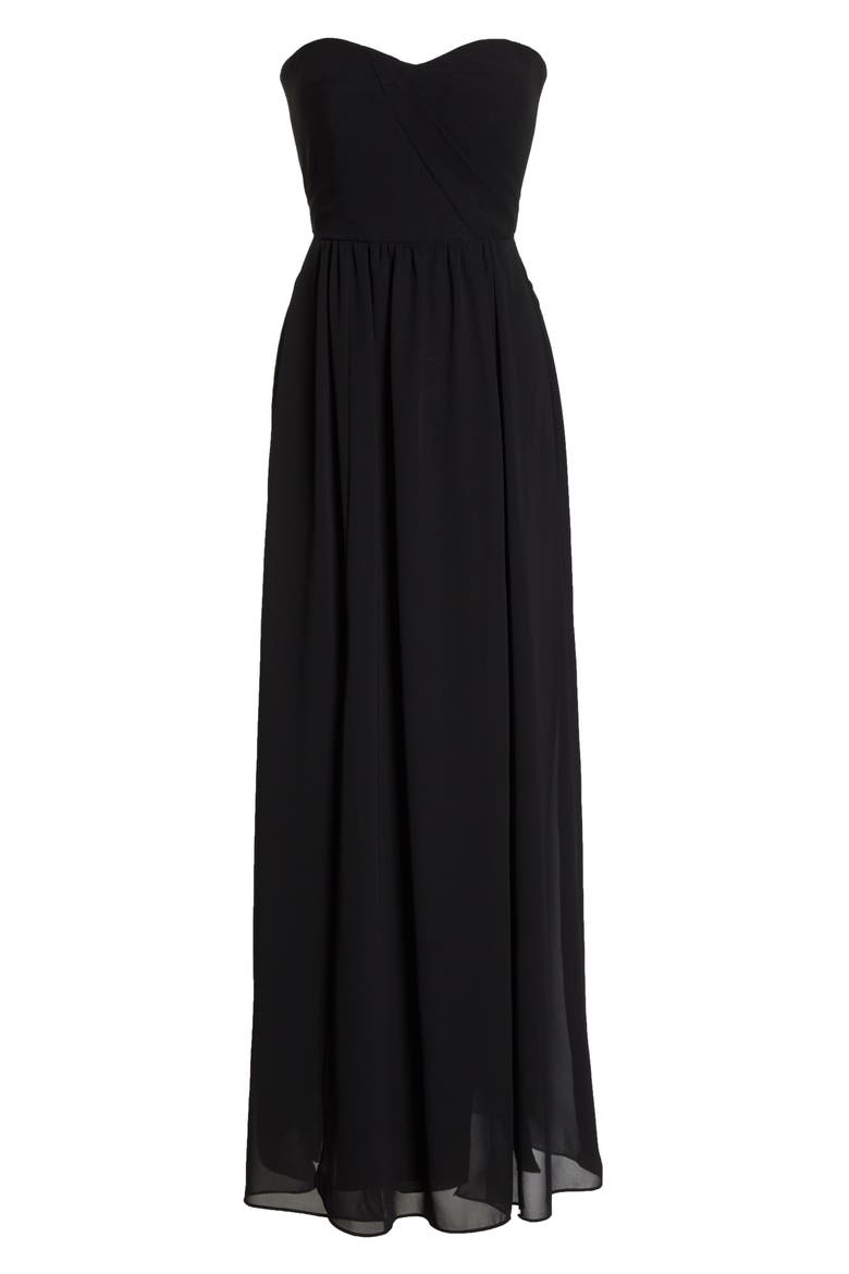 Strapless Georgette A-Line Gown, Alternate, color, BLACK
