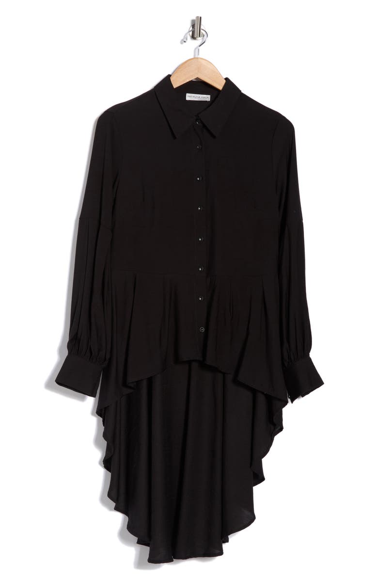 PATRIZIA LUCA Button-Down High-Low Top, Main, color, Black