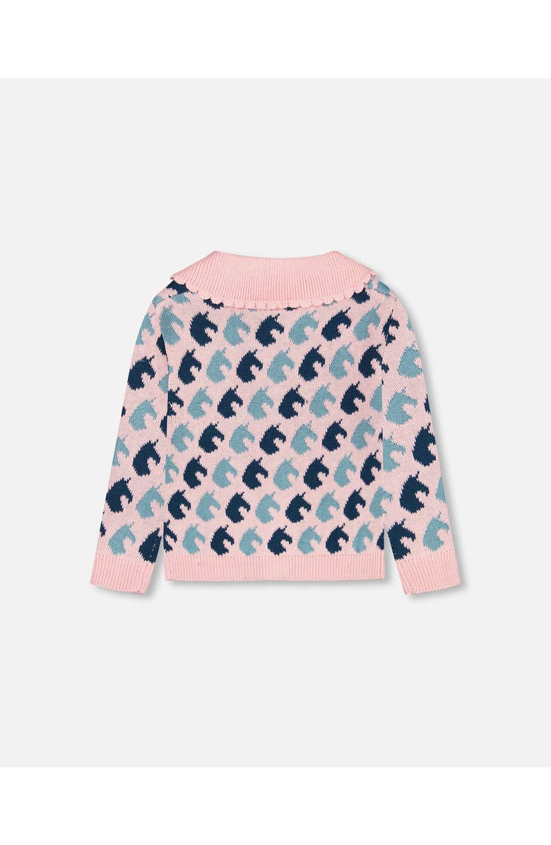 Deux par Deux Girl's Jacquard Knit Cardigan Pink Unicorn, Alternate, color,