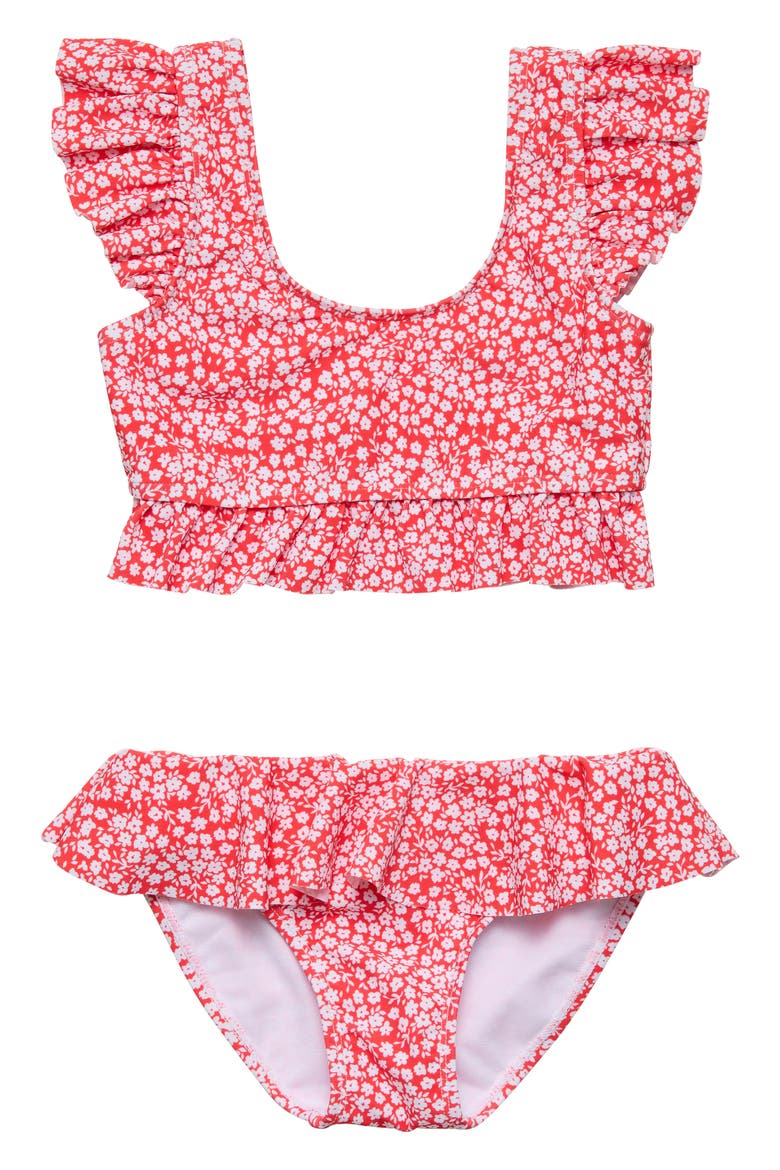 Ditsy Bloom Crop Two-Piece Swimsuit, Main, color, RED