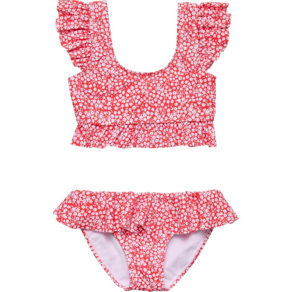 Snapper Rock Kids' Ditsy Bloom Crop Two-piece Swimsuit In Red