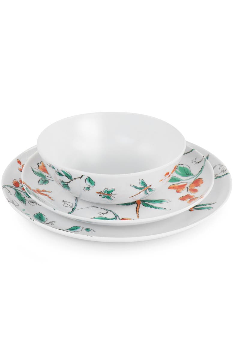 MARTHA STEWART 12 piece Dragonfly Melamine Dinnerware Set, Alternate, color, White