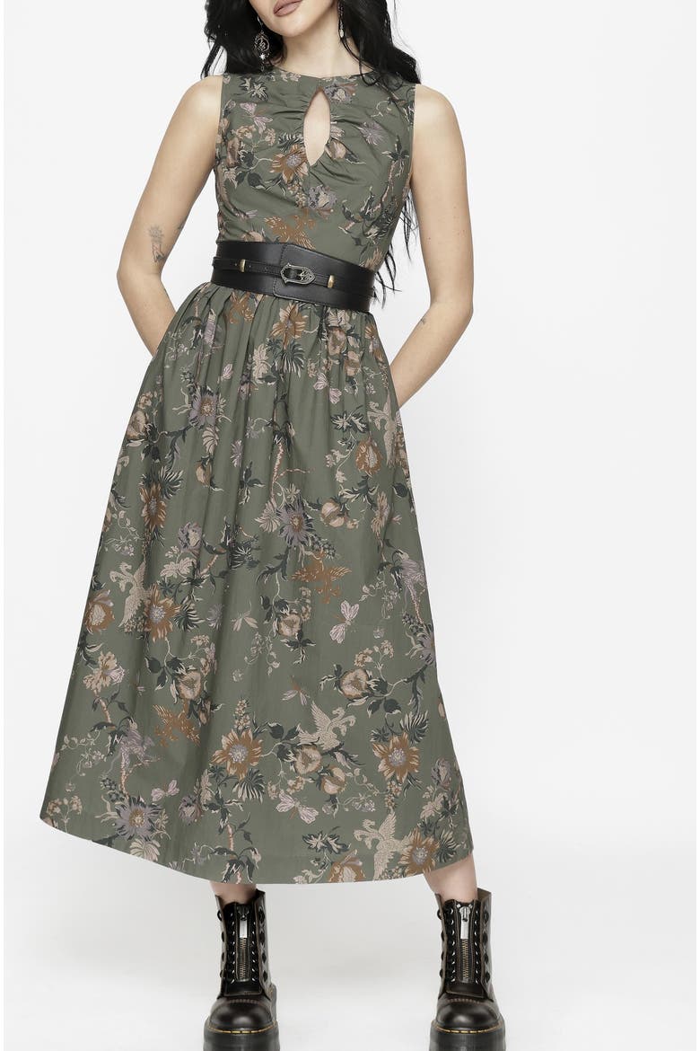 Poison Eden Print Cut Out Midi Dress, Alternate, color, Green