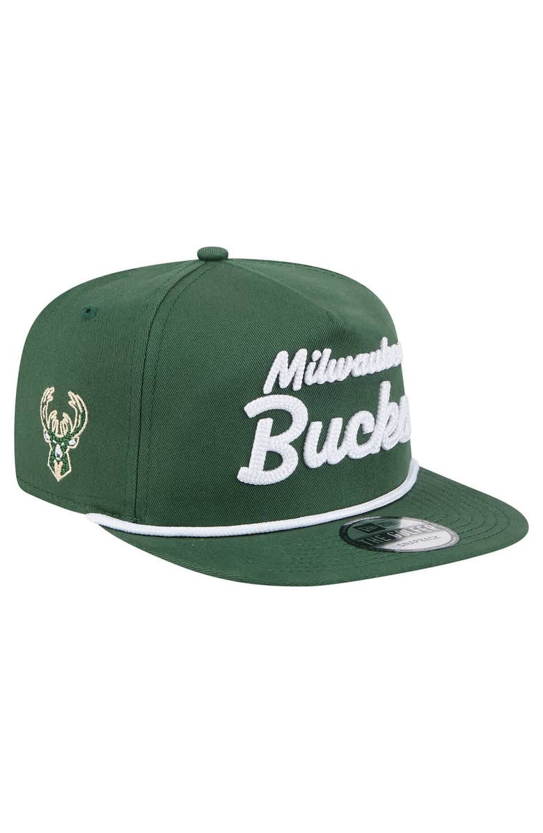 New Era Men's New Era Hunter Green Milwaukee Bucks Team Text Golfer Snapback Hat, Main, color, Hunter Green