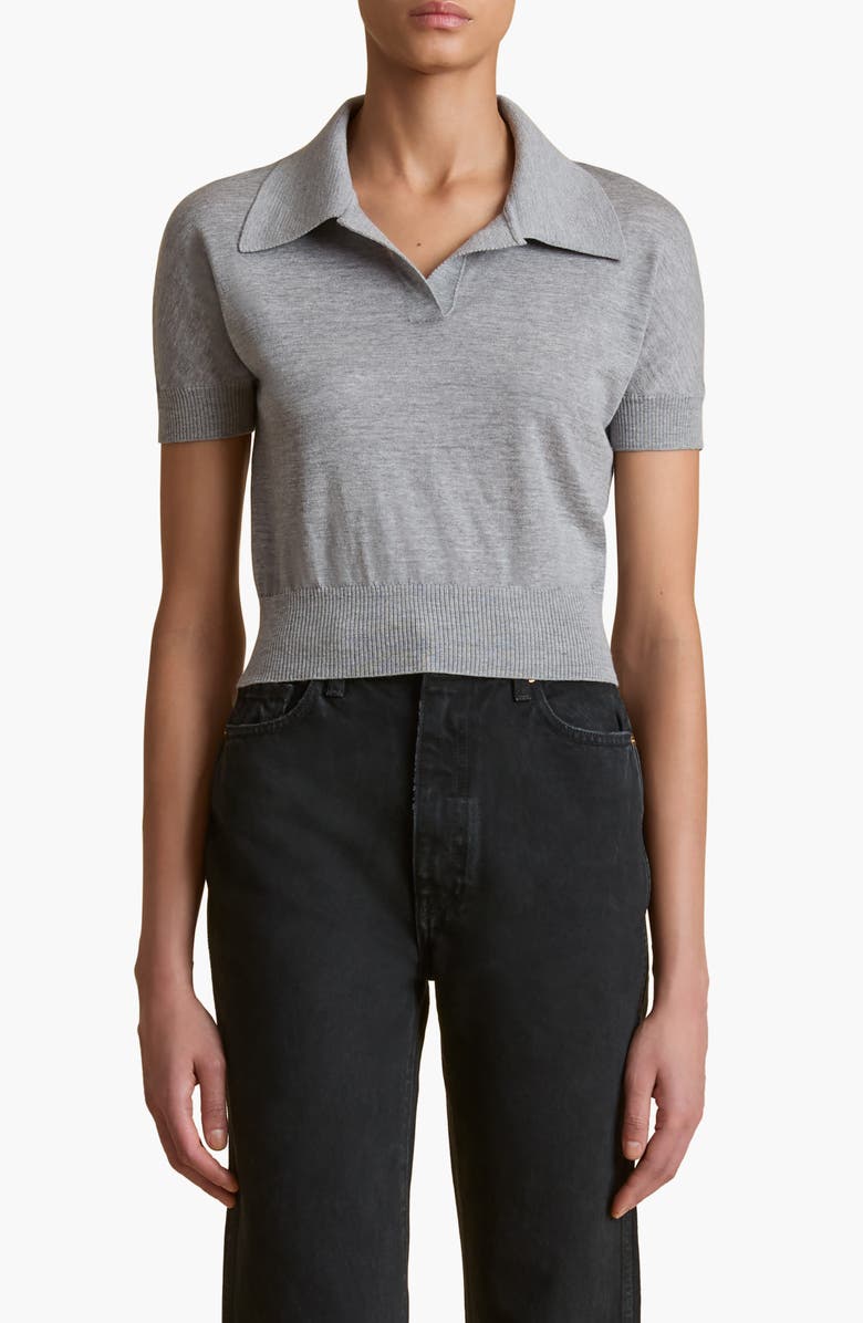 Khaite Morgane Crop Wool Blend Polo Sweater, Main, color, 
