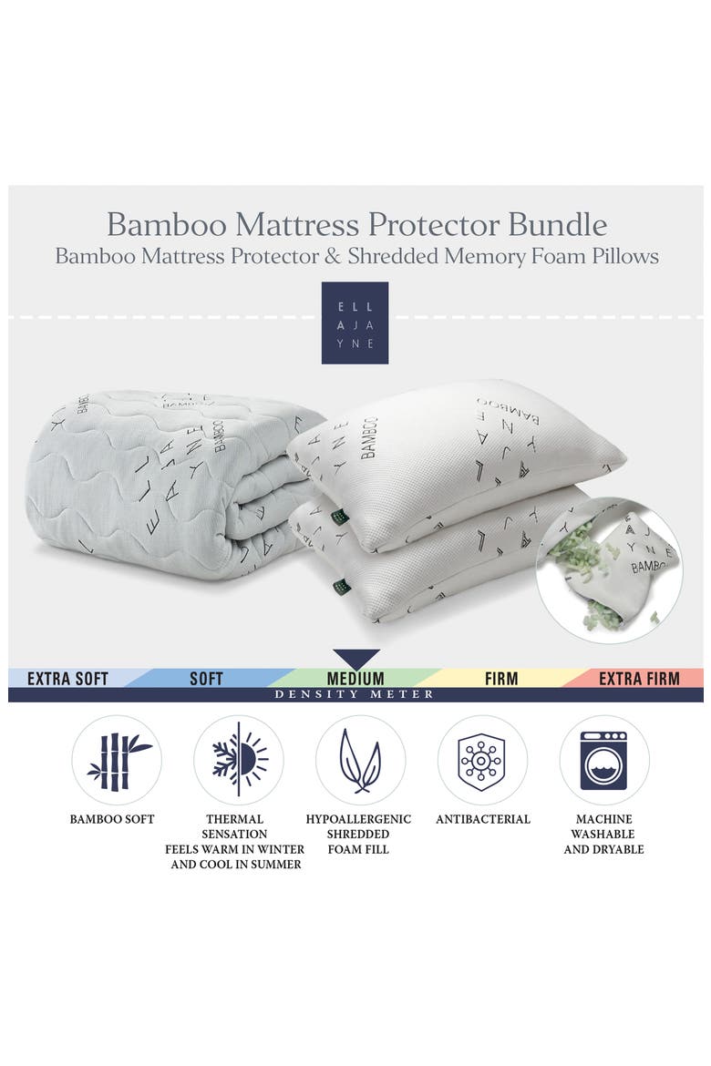 Mattress Protector & Shredded Memory Foam Pillow Set, Alternate, color, WHITE