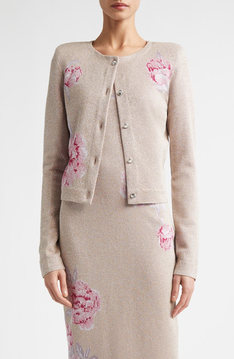 ST. JOHN Peony Metallic Jacquard Cardigan, Main, color, Peony Metallic Multi