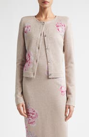 ST. JOHN Peony Metallic Jacquard Cardigan