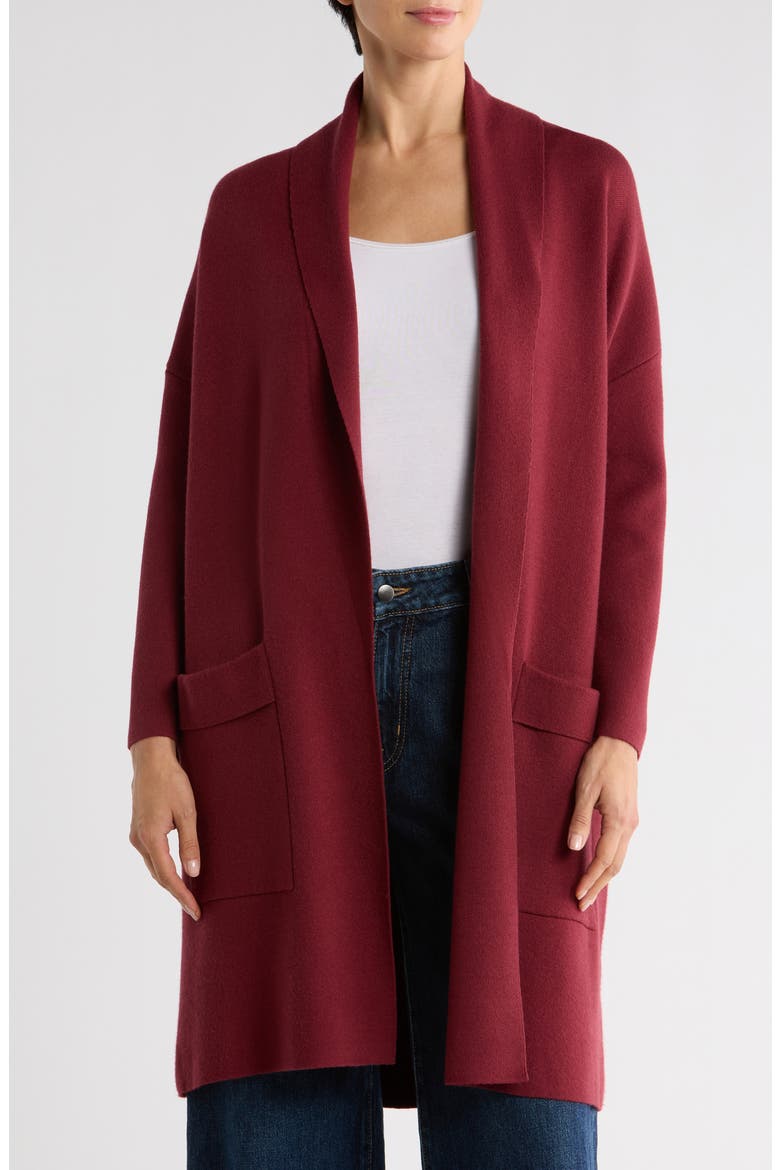 Alicia Open Front Long Cardigan, Main, color, CORDOVAN
