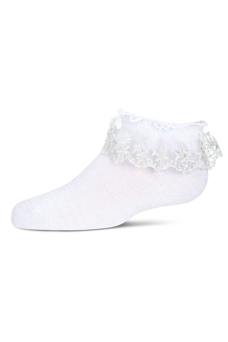 Step and Shimmer Ruffle Anklet Socks, Main, color, White