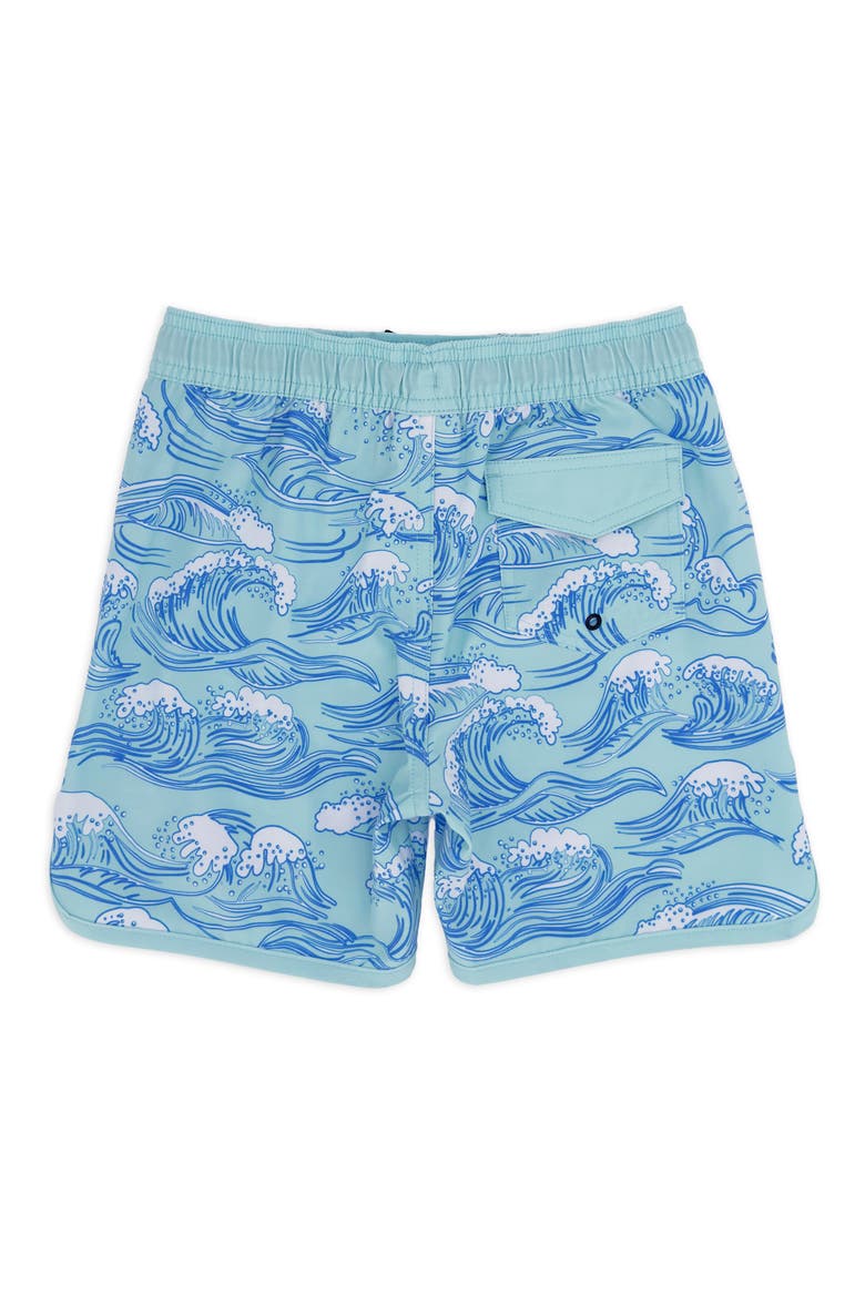 Kids' Wave Print Scallop Board Shorts, Alternate, color, CANAL BLUE