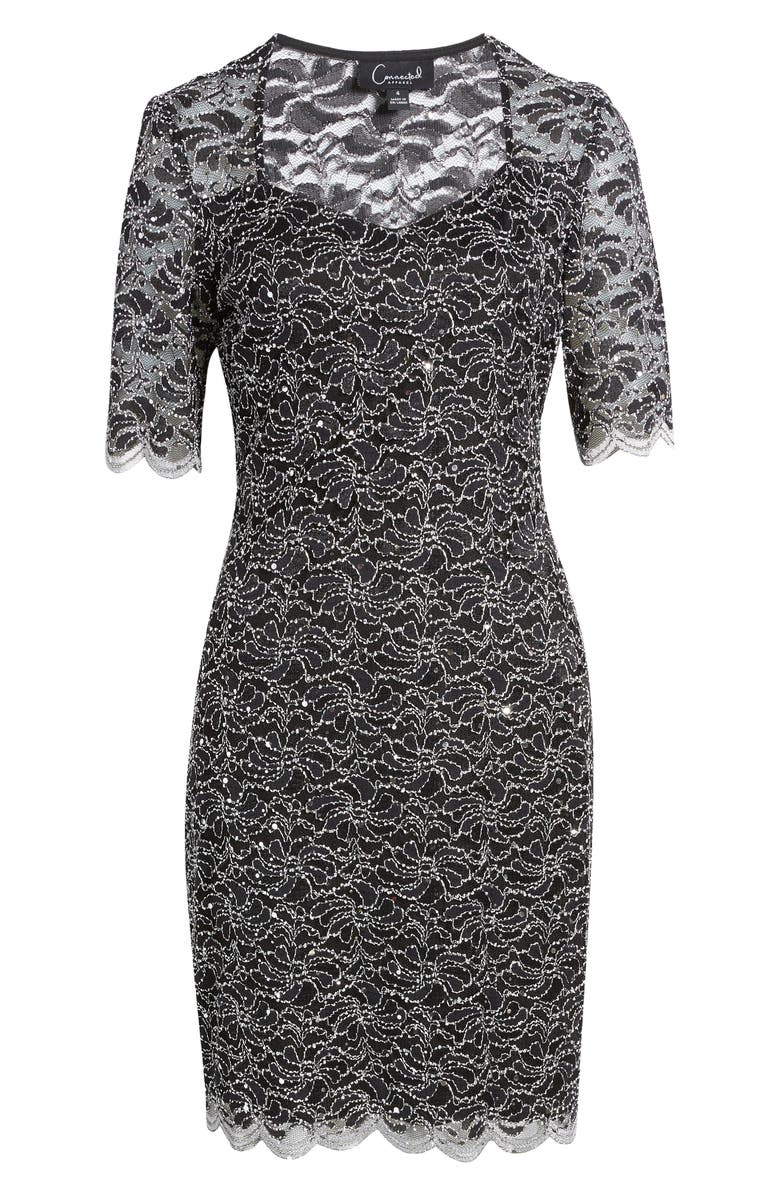 Connected Apparel Sequin Lace Sheath Dress, Alternate, color,