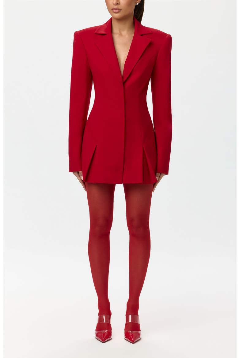 Pleated Long Sleeve Suiting Blazer Minidress, Main, color, RED