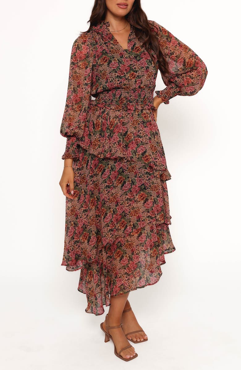 Petal & Pup Tiered Floral Long Sleeve Dress, Main, color, Rose
