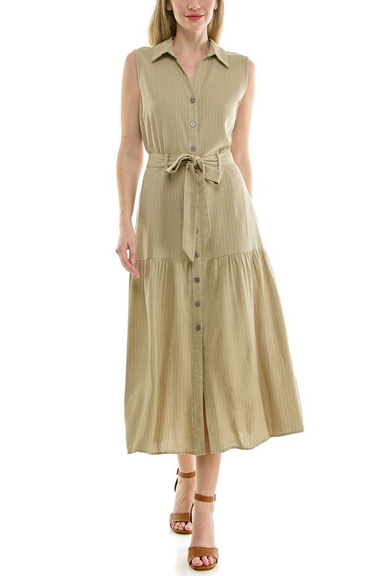 Stripe Sleeveless Midi Shirtdress, Alternate, color, MOSS STRIPE