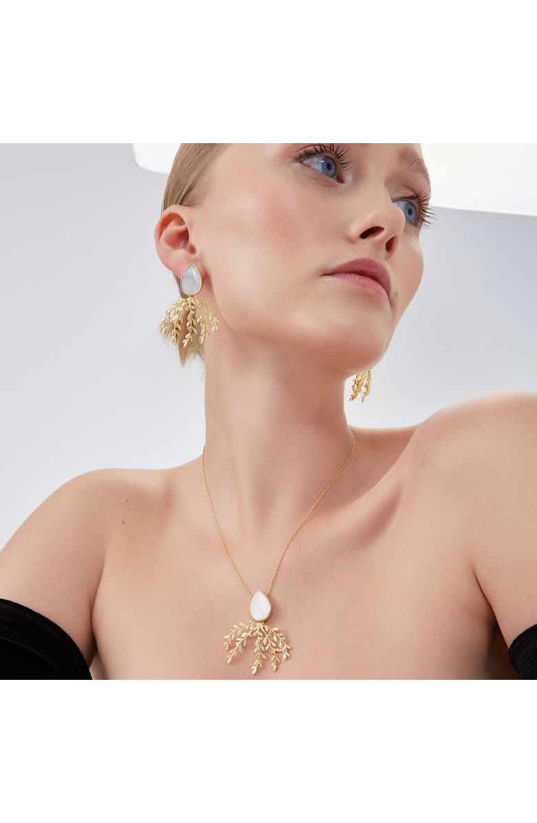 Spero London Mother Of Pearl Olive Branch Sterling Silver Earring, Alternate, color, Gold