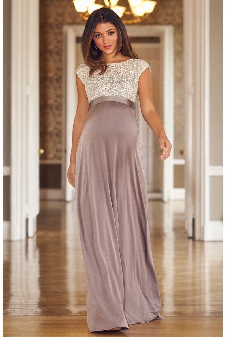 Mia Lace & Jersey Maternity Gown, Alternate, color, DUSKY TRUFFLE