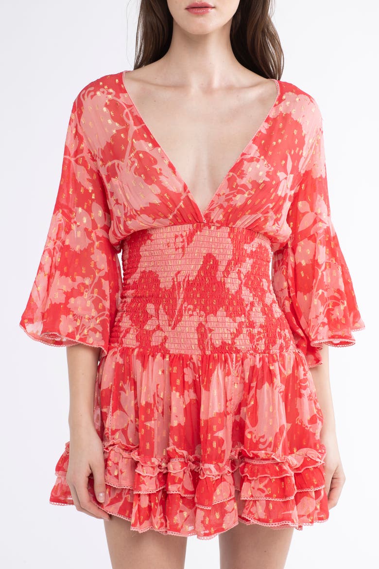 Jenina Cover-Up Flower Mini Dress, Alternate, color, Red