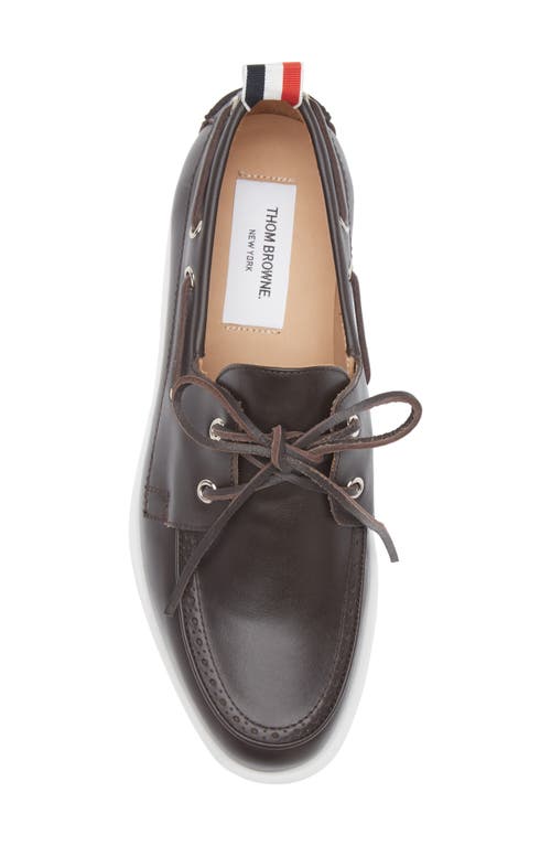 Thom Browne Brogued Boat Shoe In Brown