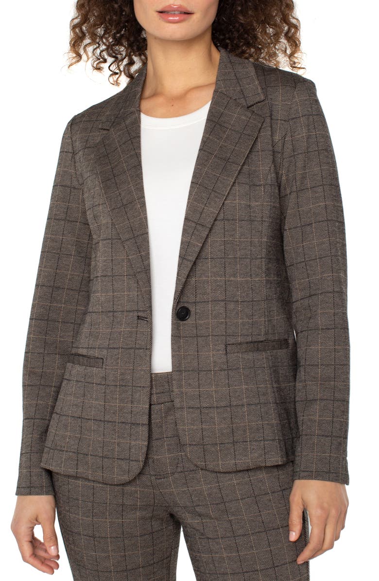 Liverpool Los Angeles Fitted One-Button Plaid Blazer, Main, color, Cedar/ Black Windowpane Plaid