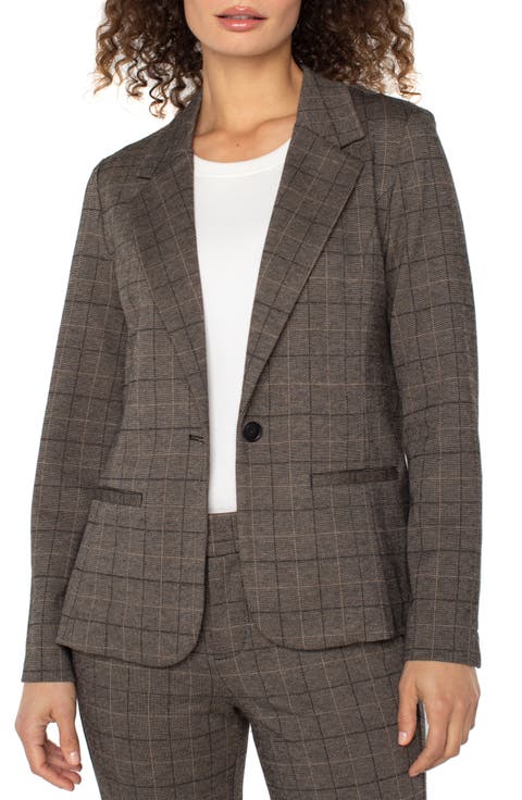 Fitted One-Button Plaid Blazer
