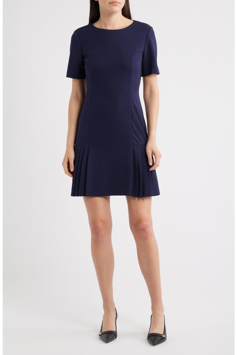 Pleat Detail Short Sleeve Dress, Main, color, NAVY