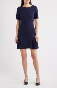 Tahari ASL Pleat Detail Short Sleeve DRess