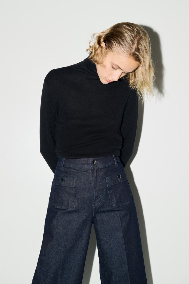 Wide High Ankle Jeans, Alternate, color, Dark denim blue