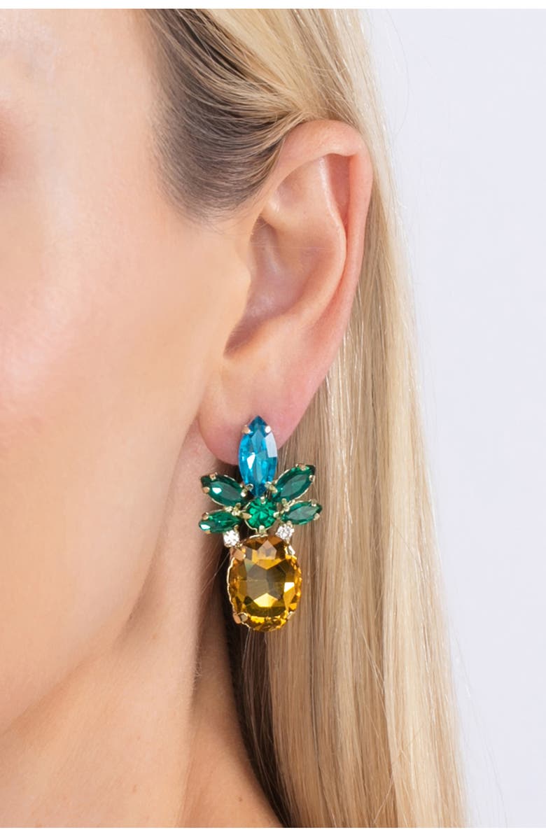 EYE CANDY LOS ANGELES 24K Gold Plated Tropi Crystal Pineapple Earrings, Alternate, color, Green