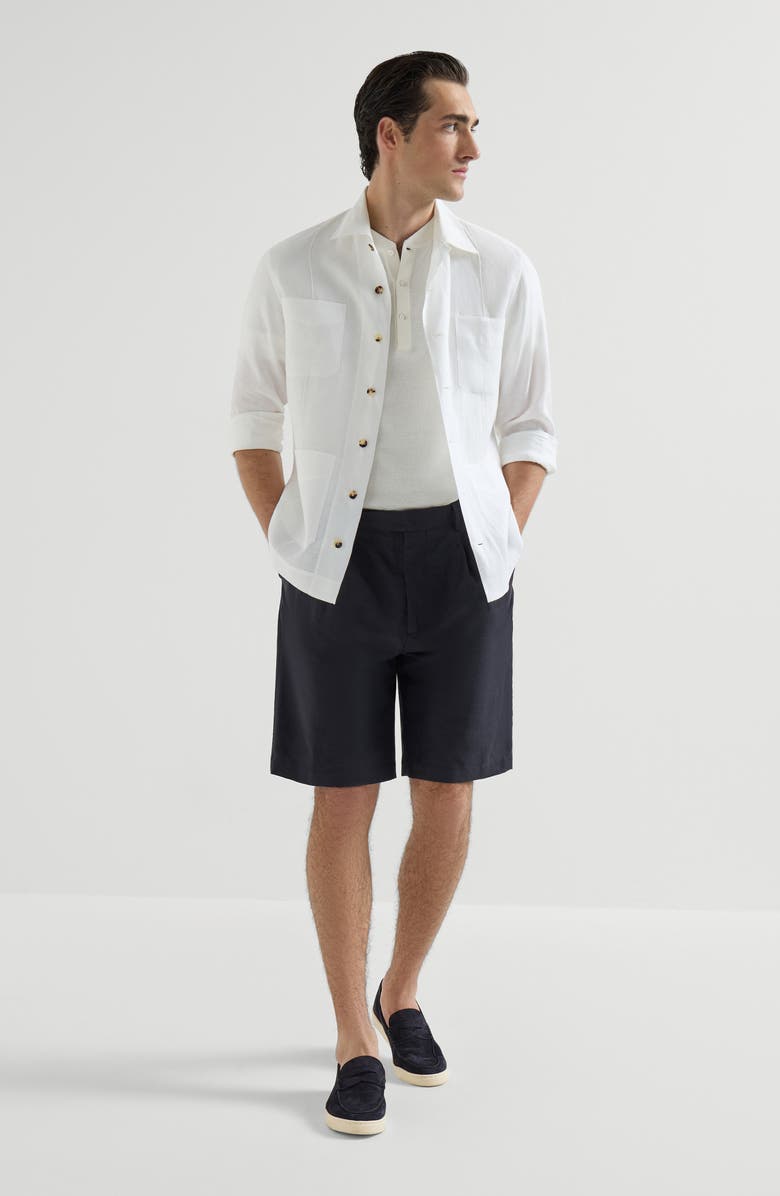 Brunello Cucinelli Bermuda shorts with pleats, Alternate, color, Navy Blue